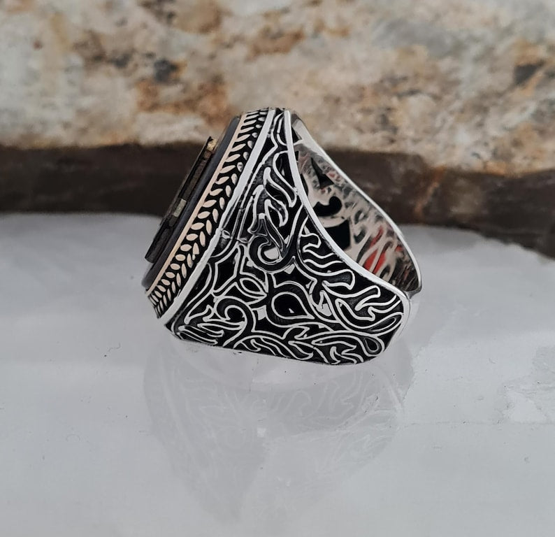 Master Mason Blue Lodge Ring - Handmade Sterling Silver Garnet-red zircon - Bricks Masons