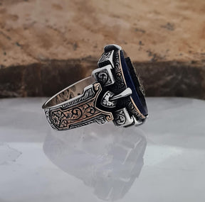 Master Mason Blue Lodge Ring - Handmade Sterling Silver Lapis Lazuli - Bricks Masons