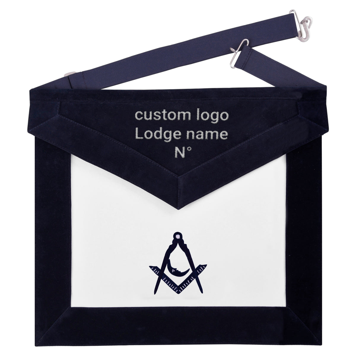 Junior Deacon Blue Lodge Officer Apron - Navy Velvet With Silver Embroidery Thread - Bricks Masons