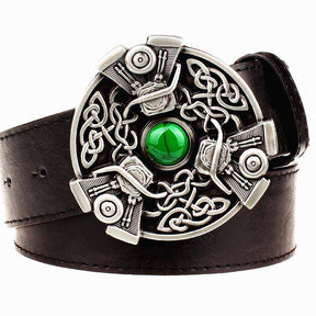 Knights Templar Belt - Celtic Knot Green Gem Black/Brown/White - Bricks Masons