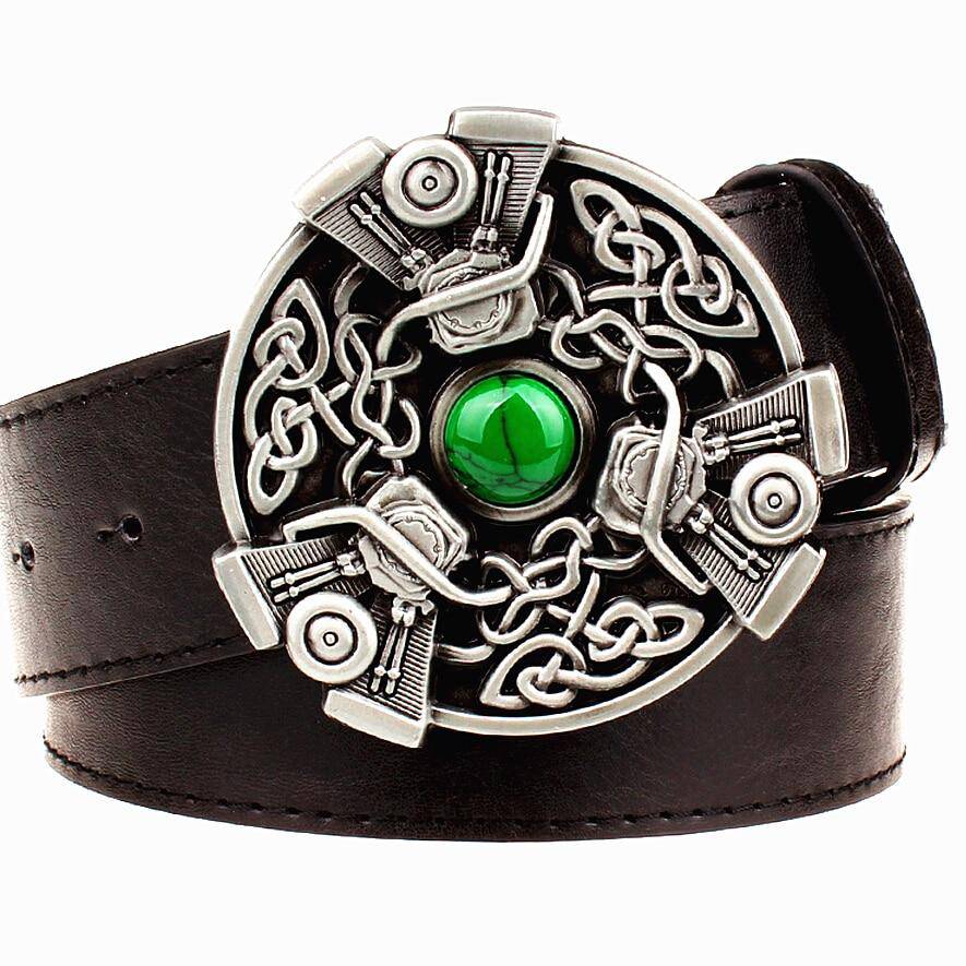 Knights Templar Belt - Celtic Knot Green Gem Black/Brown/White - Bricks Masons