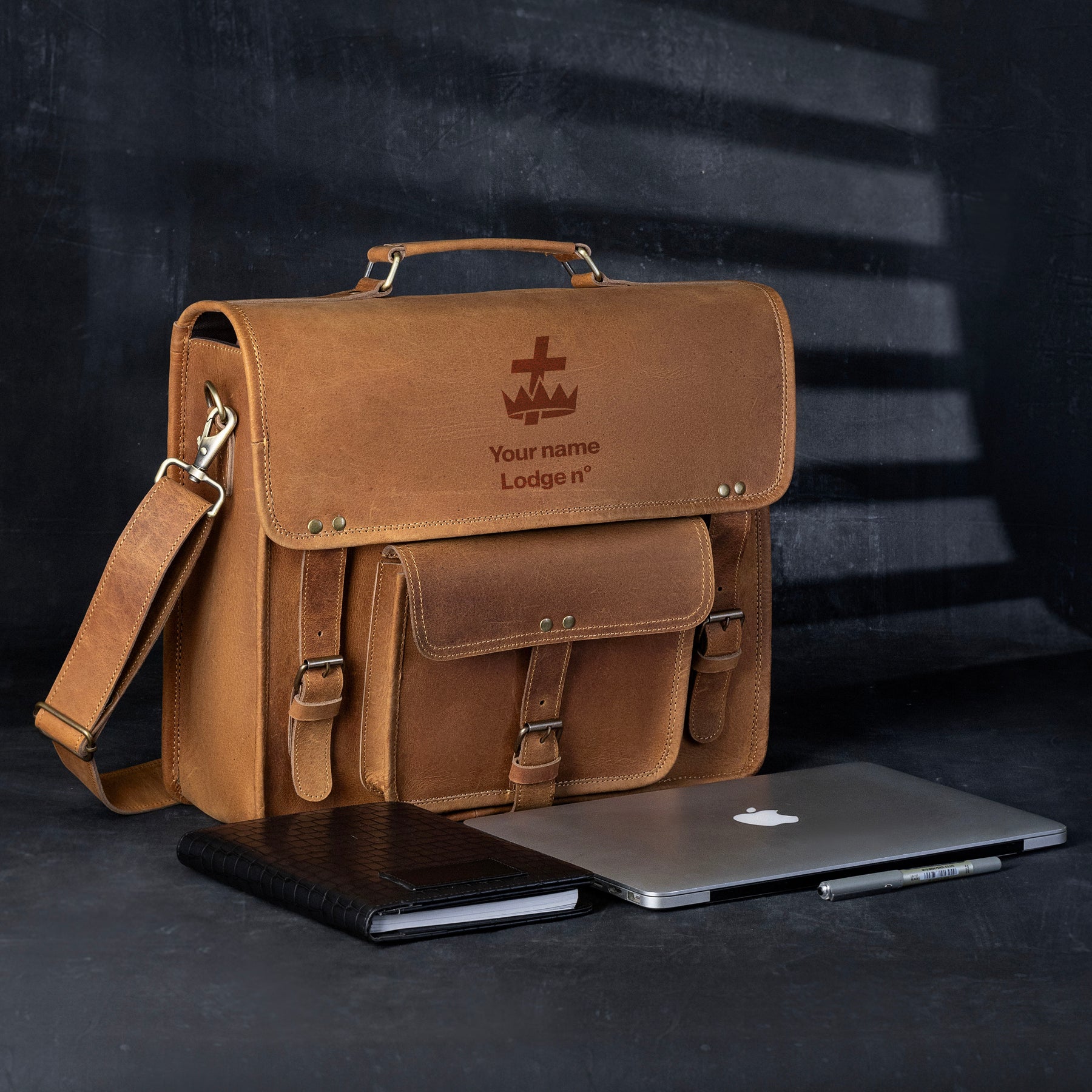 Knights Templar Commandery Briefcase - Genuine Cow Leather - Bricks Masons