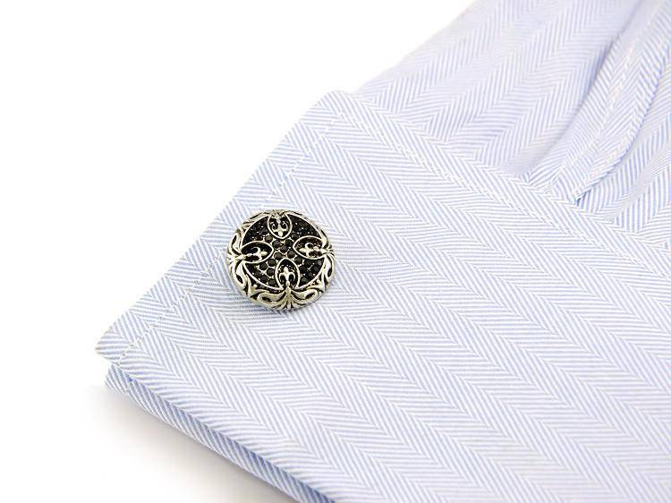 Knights Templar Cufflink - Electroplated Black Rhinestones Maltese Cross - Bricks Masons