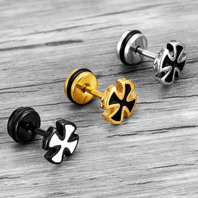 Knights Templar Earring - Stainless Steel Cross Various Colors - Bricks Masons
