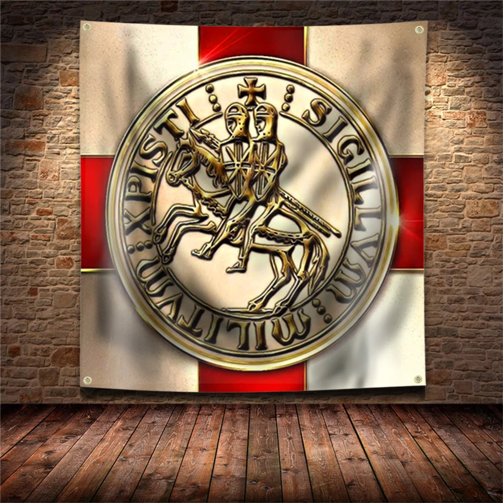 Knights Templar Flag - Gold & Red Knight Design - Bricks Masons