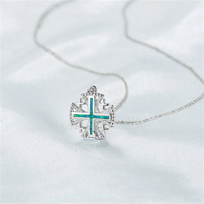Knights Templar Commandery Necklace - Jerusalem Cross Green Opal Sterling Silver - Bricks Masons