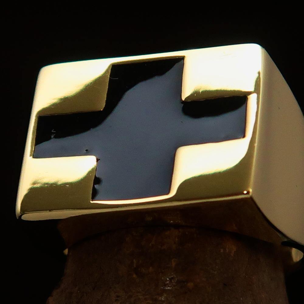 Knights Templar Ring - Black Cross Brass Gold Ring - Bricks Masons