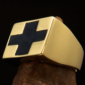 Knights Templar Ring - Black Cross Brass Gold Ring - Bricks Masons