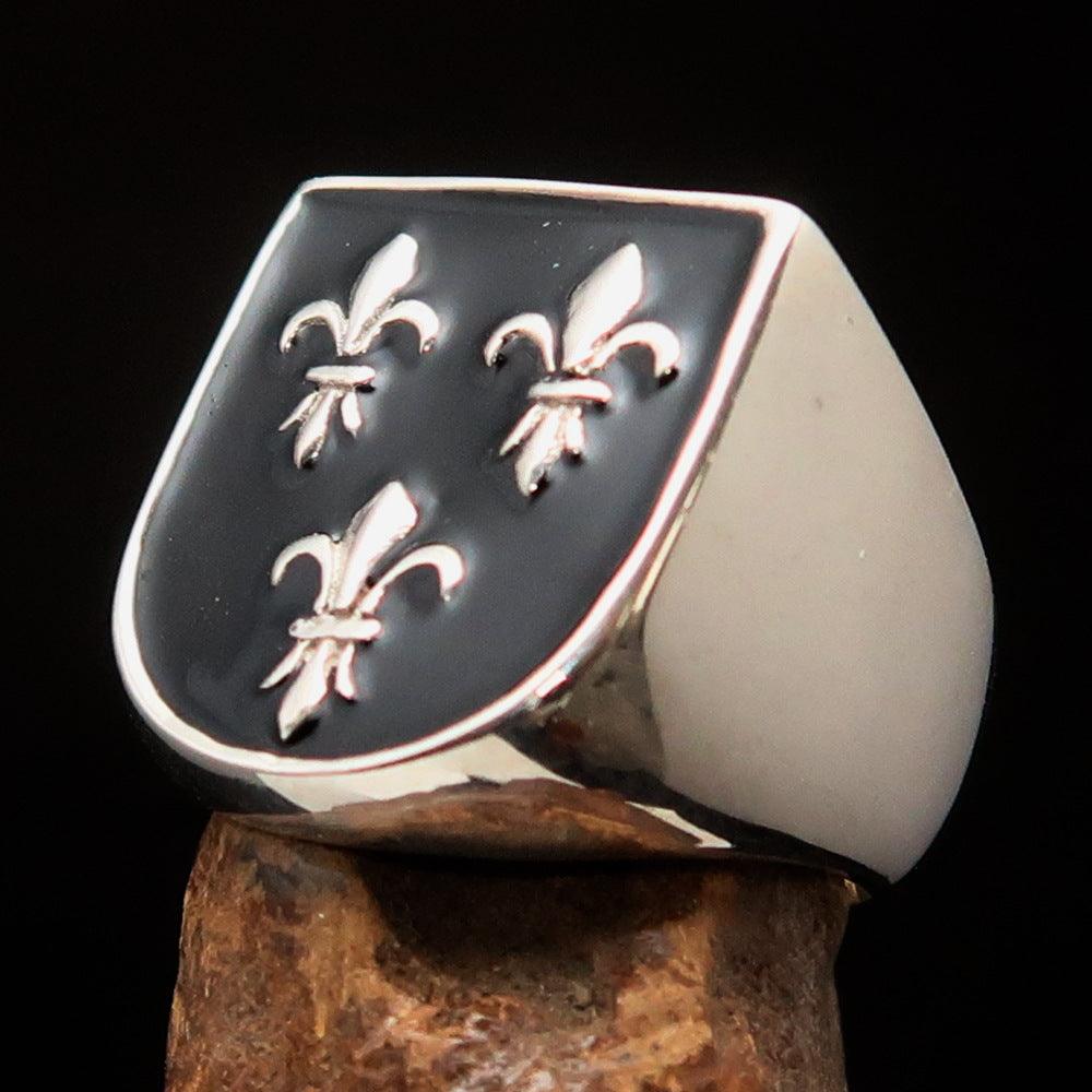 Knights Templar Ring - Black Fleur De Lis Sterling Silver - Bricks Masons