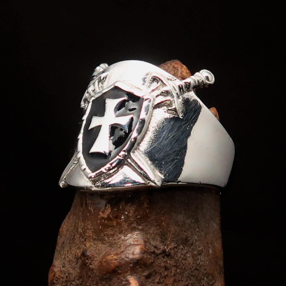 Knights Templar Ring - Black Shield Cross Sterling Silver - Bricks Masons