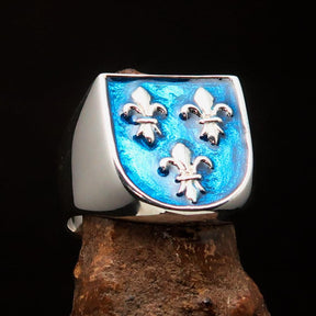 Knights Templar Ring - Blue Fleur De Lis Cross Sterling - Bricks Masons