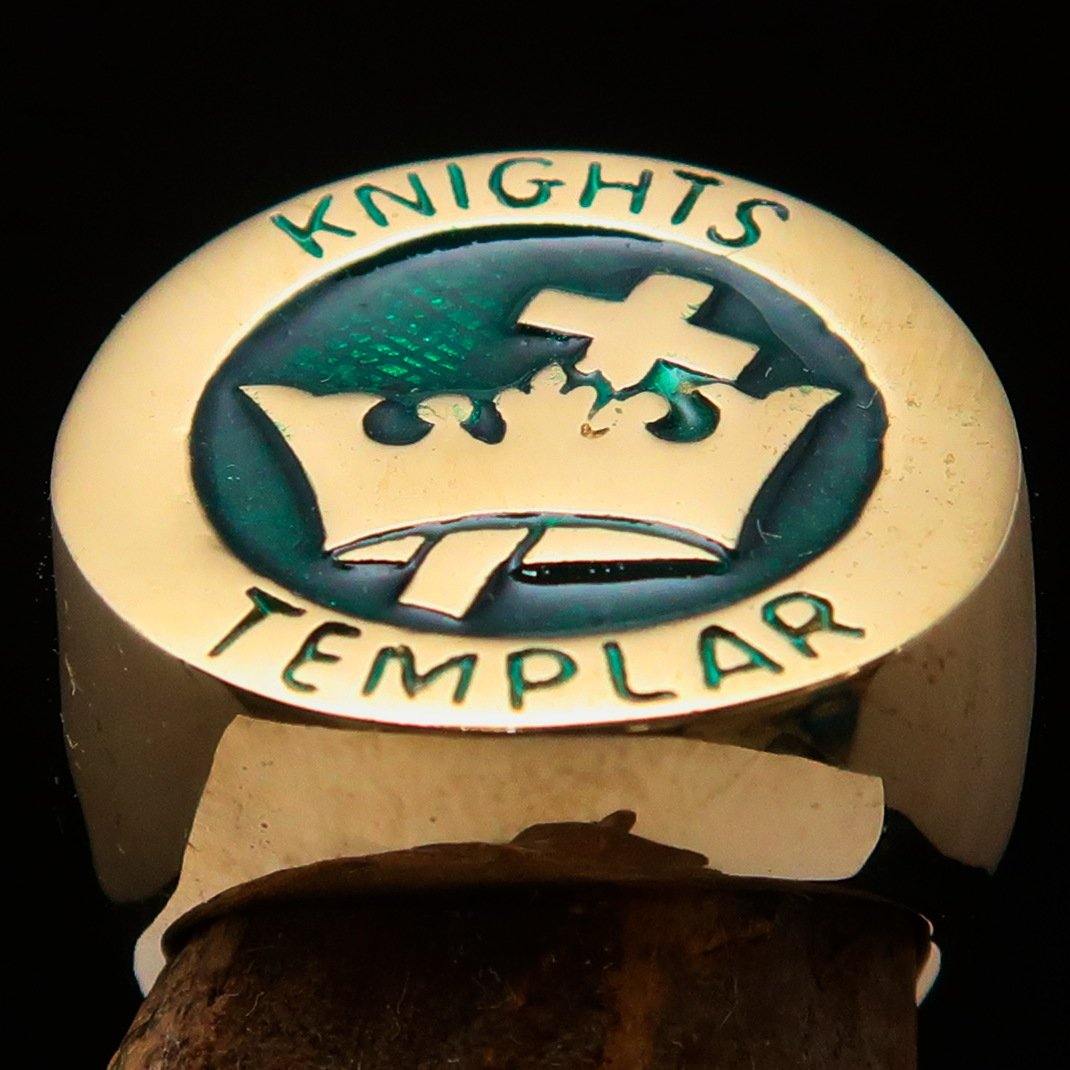 Knights Templar Ring - Gold & Green Solid Brass - Bricks Masons
