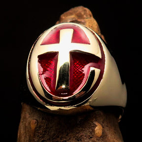 Knights Templar Ring - Gold & Red Cross Solid Brass - Bricks Masons
