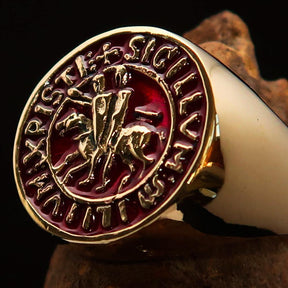 Knights Templar Ring - Gold & Red Sigillum MilItum XPISTI - Bricks Masons