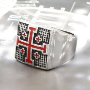 Knights Templar Ring - Jerusalem Cross (Gold/ White) - Bricks Masons