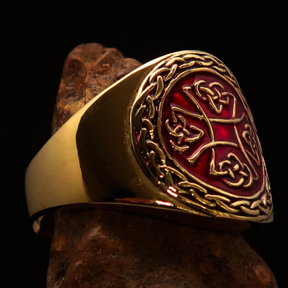 Knights Templar Ring - Red & Gold Cross Solid Brass - Bricks Masons