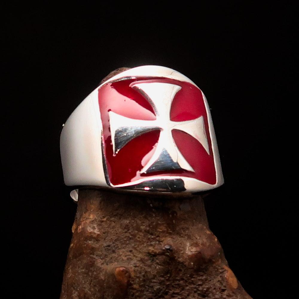 Knights Templar Ring - Red Sterling Silver Cross - Bricks Masons