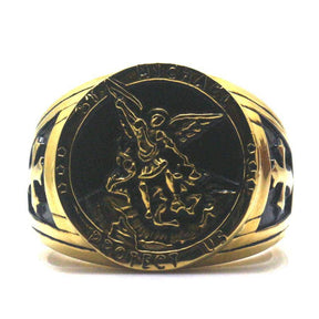 Knights Templar Ring - St. Michael Protect Us (Gold and Silver) - Bricks Masons