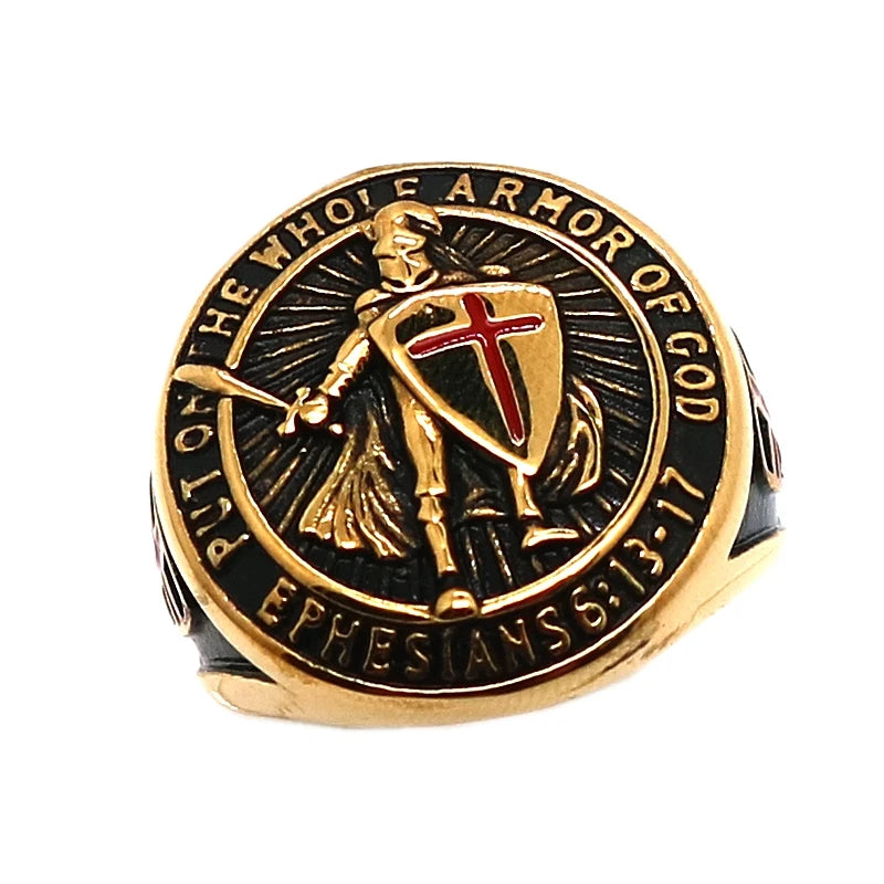 Knights Templar Commandery Ring - Stainless Steel God & Black Plated - Bricks Masons