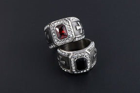 Knights Templar Ring - Zirconia Cross (Black/Red) - Bricks Masons