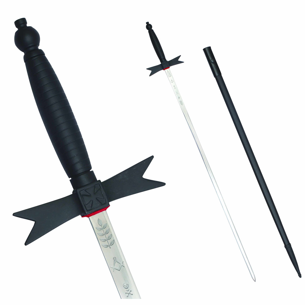 Knights Templar Sword - with Black Hilt and Black Scabbard - Bricks Masons