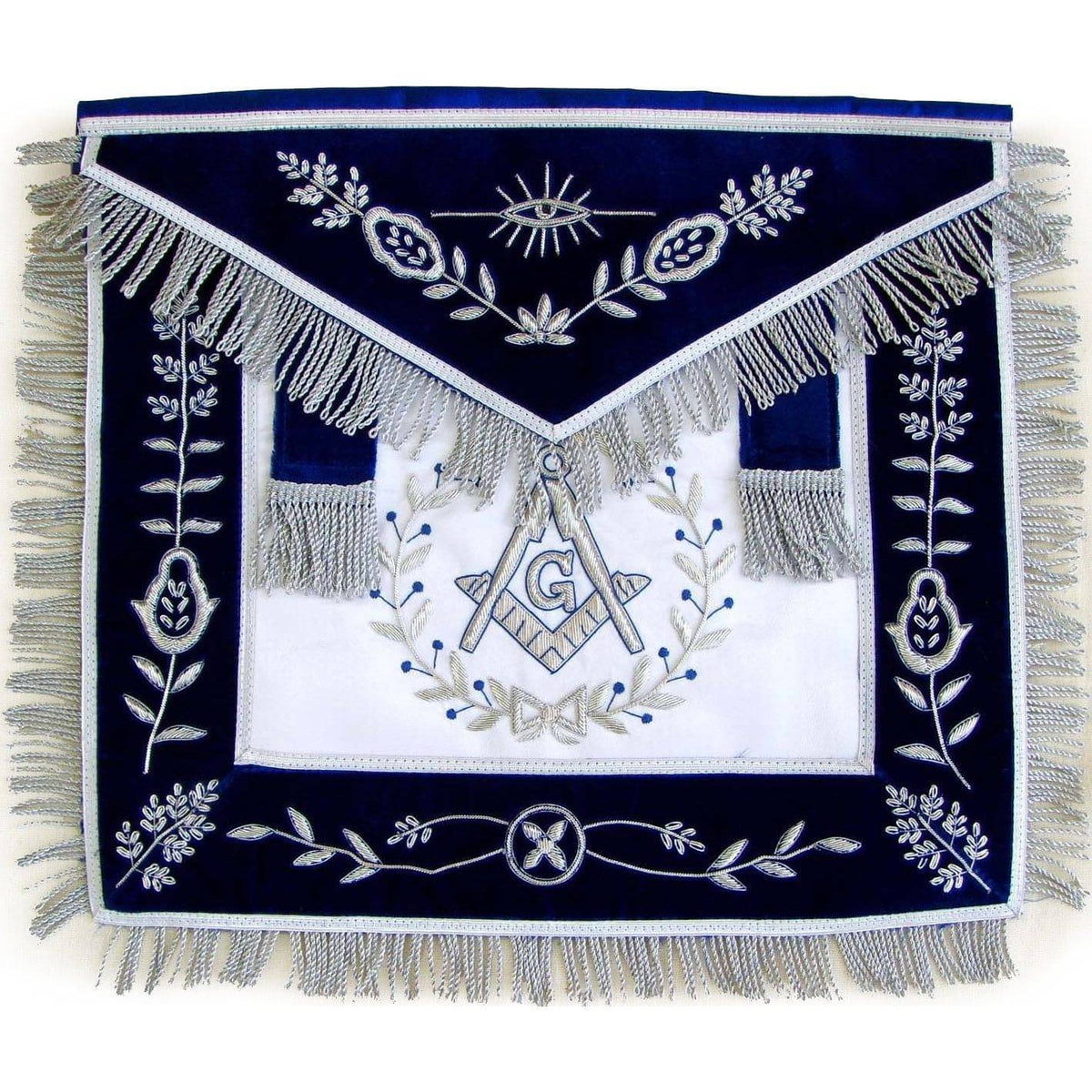 Master Mason Blue Lodge Apron - Navy Blue Chenille with Fringe - Bricks Masons