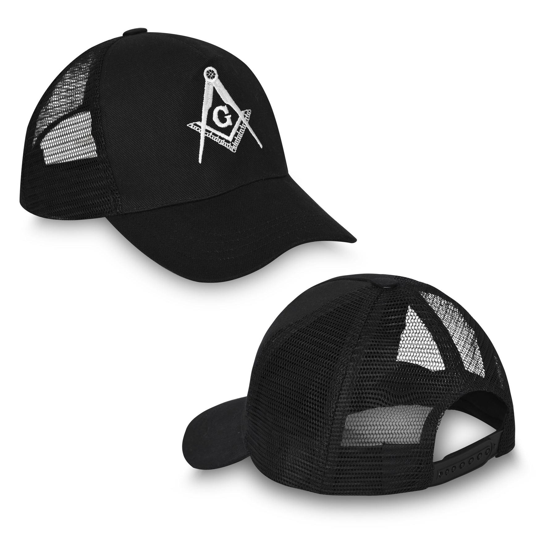 Master Mason Blue Lodge Baseball Cap - Black With White Embroidered Emblem - Bricks Masons