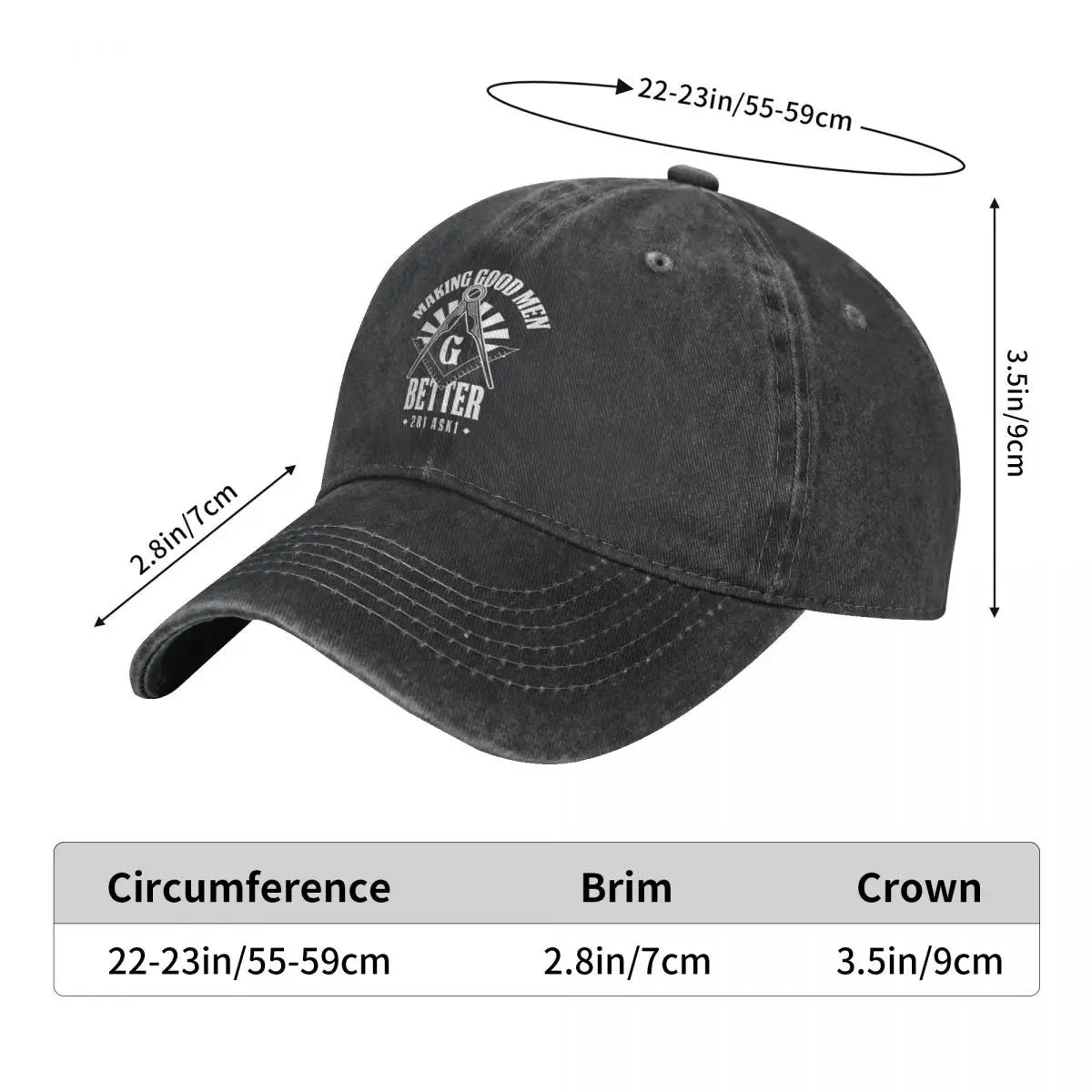 Master Mason Blue Lodge Baseball Cap - Freemason Gold Square Compass Multicolor - Bricks Masons