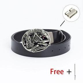 Master Mason Blue Lodge Belt - Serving The Community Square & Compass G (Coffee/Black) - Bricks Masons