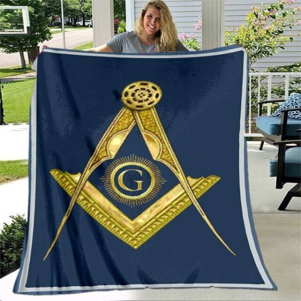 Master Mason Blue Lodge Blanket - Gold Square and Compass G & Blue - Bricks Masons