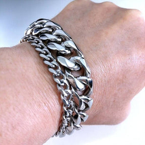 Master Mason Blue Lodge Bracelet - Polished Stainless Steel Cuban Chain - Bricks Masons