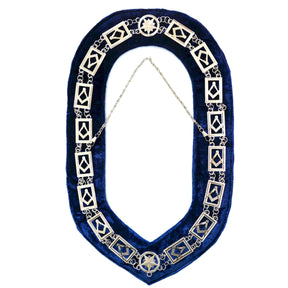 Master Mason Blue Lodge Chain Collar - Silver Plated Square & Compass - Bricks Masons