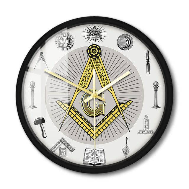 Master Mason Blue Lodge Clock - Golden Square and Compass G Digital LED - Bricks Masons