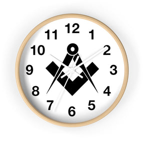 Master Mason Blue Lodge Clock - Square & Compass Wooden Frame - Bricks Masons