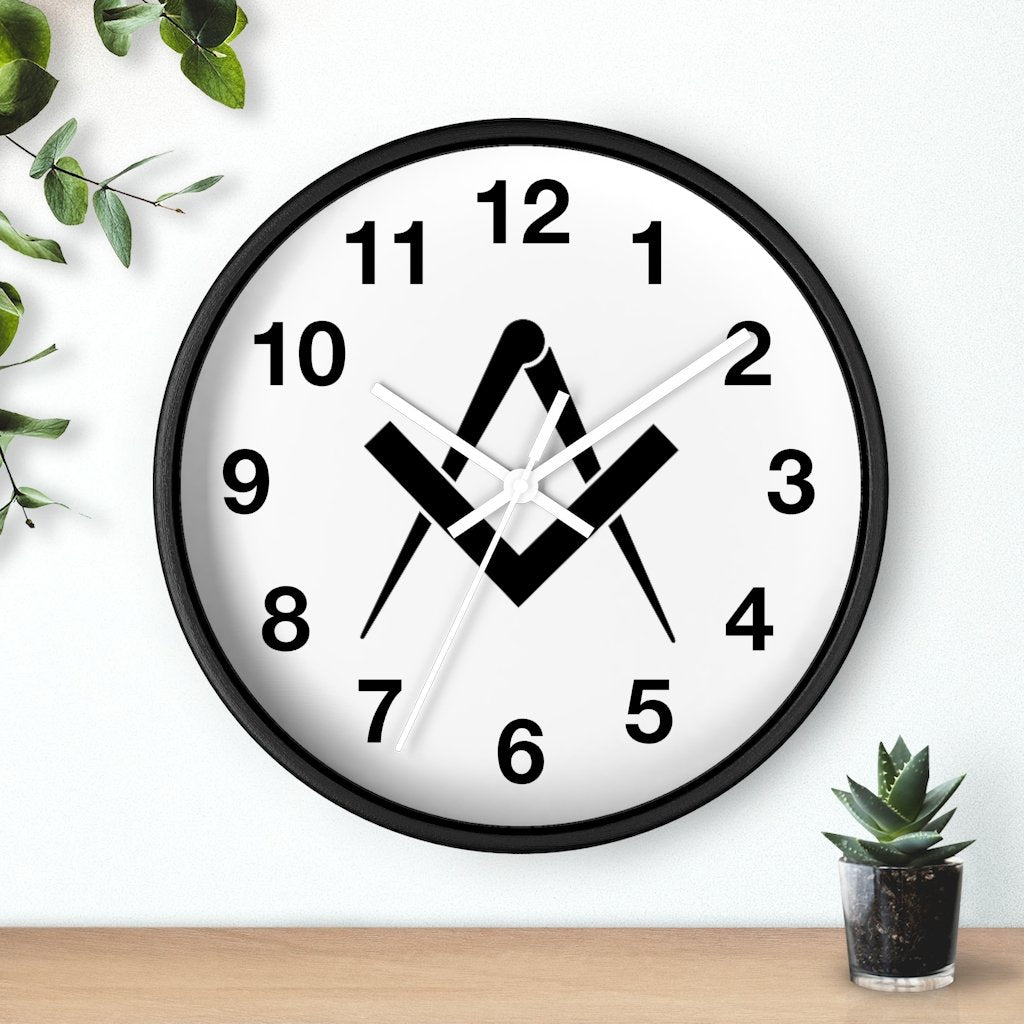 Master Mason Blue Lodge Clock - Wooden Frame Square & Compass - Bricks Masons