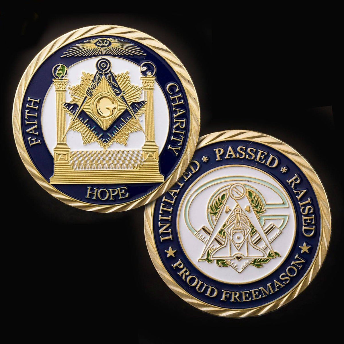 Master Mason Blue Lodge Coin - Faith Hope Charity Making Good Men Better Gold - Bricks Masons