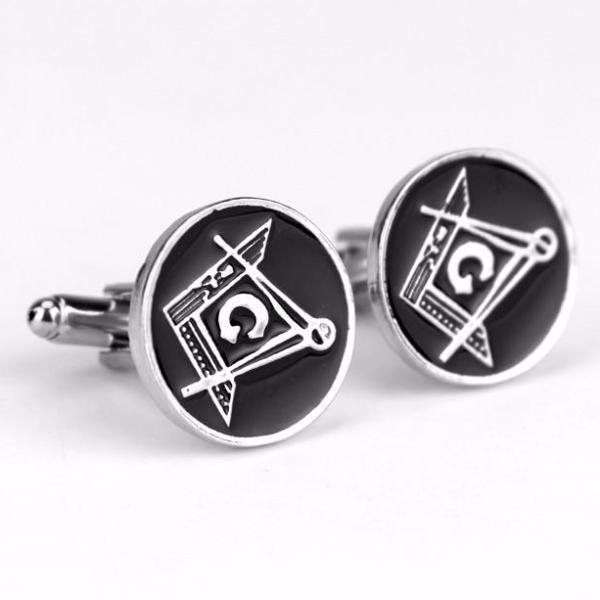 Master Mason Blue Lodge Cufflink - Round Compass Square G - Bricks Masons
