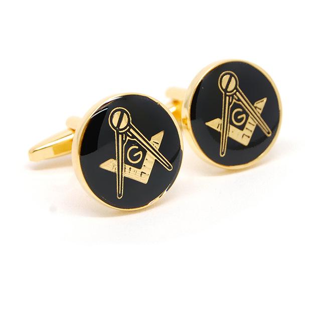 Master Mason Blue Lodge Cufflink - Silver Round Symbol - Bricks Masons