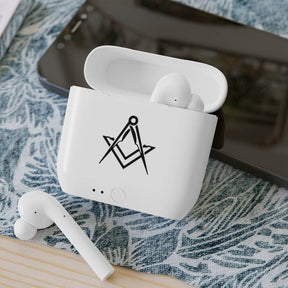Master Mason Blue Lodge Earbud - White with Square & Compass - Bricks Masons