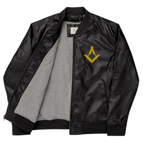Master Mason Blue Lodge Jacket - Square and Compass Leather Golden Embroidery - Bricks Masons