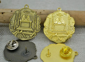 Master Mason Blue Lodge Lapel Pin - Bronze And Gold Plated Lodge Dual-Purpose Pendant - Bricks Masons