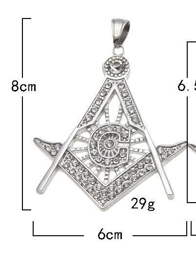 Master Mason Blue Lodge Necklace - All Rhinestone Square & Compass - Bricks Masons