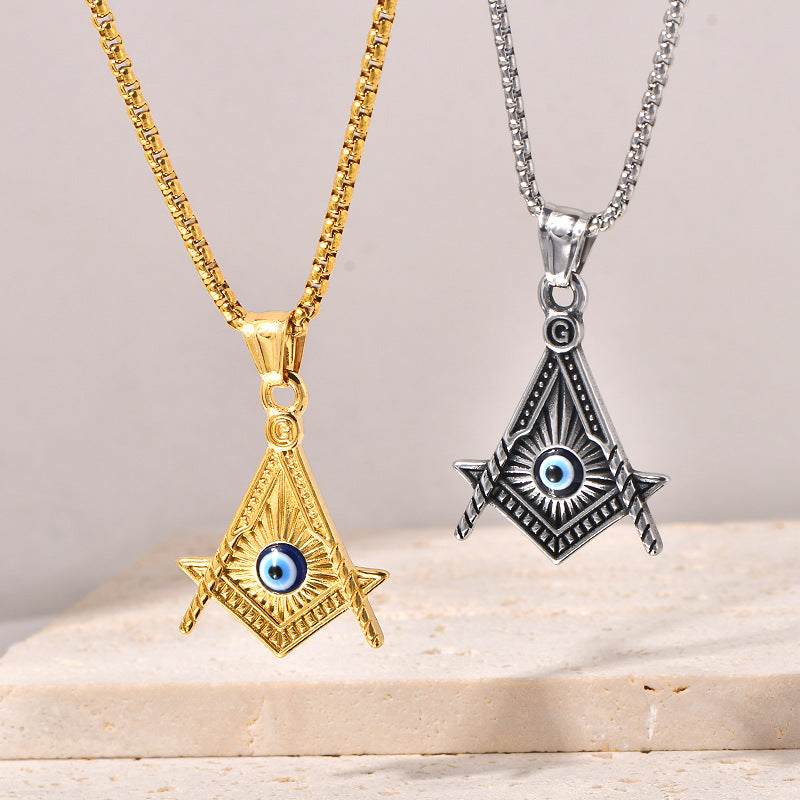 Master Mason Blue Lodge Necklace - Gold & Silver All Seeing Eye Titanium Steel Pendants - Bricks Masons