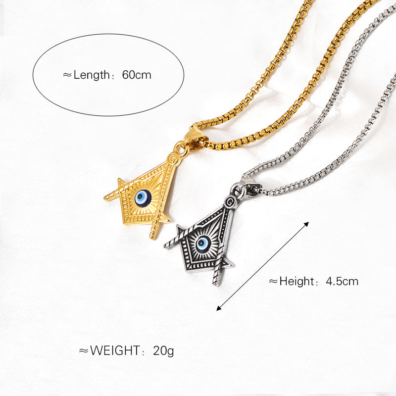 Master Mason Blue Lodge Necklace - Gold & Silver All Seeing Eye Titanium Steel Pendants - Bricks Masons
