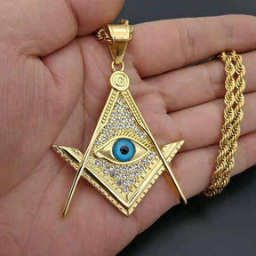 Master Mason Blue Lodge Necklace - Gold Stainless Steel - Bricks Masons