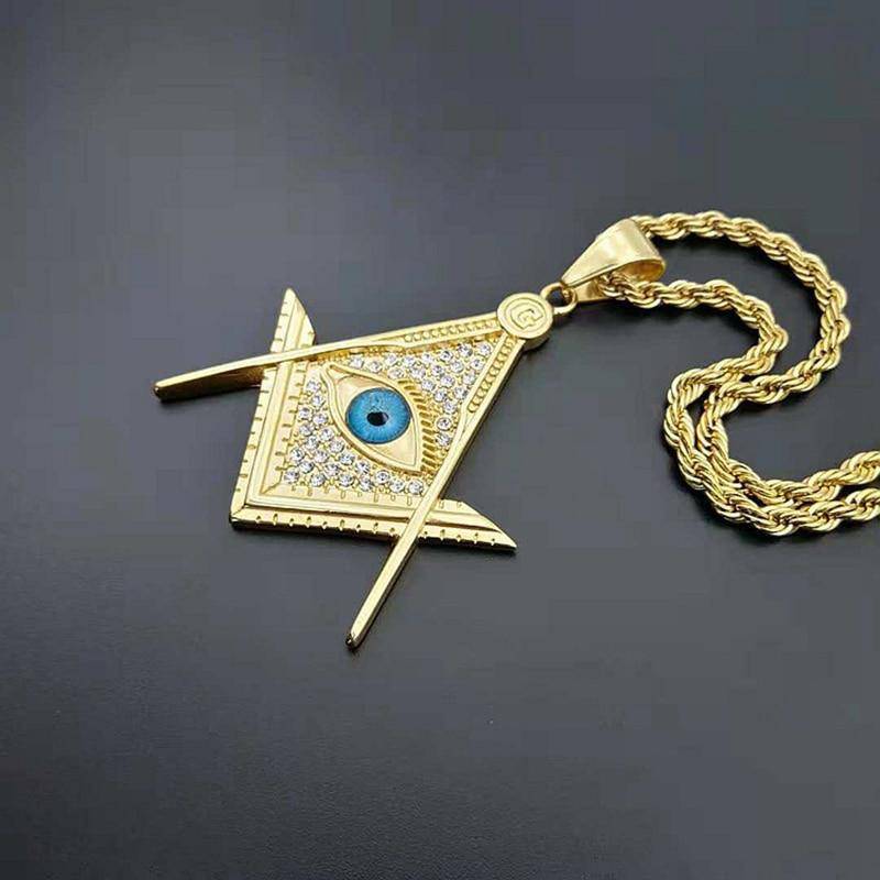 Master Mason Blue Lodge Necklace - Gold Stainless Steel - Bricks Masons