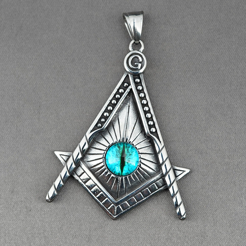 Master Mason Blue Lodge Necklace - Silver All Seeing Eye Titanium Steel Pendant - Bricks Masons