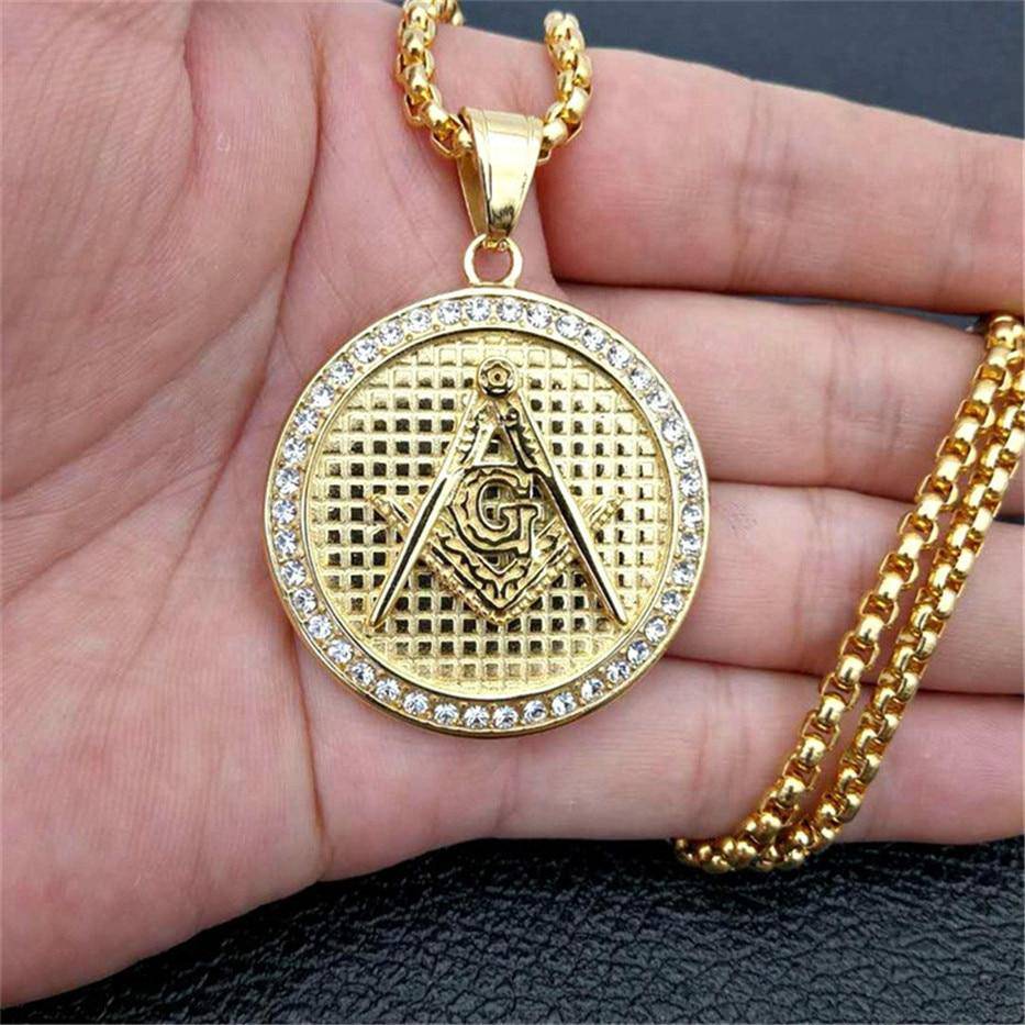 Master Mason Blue Lodge Necklace - Square Compass G Zirconia - Bricks Masons