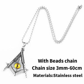 Master Mason Blue Lodge Necklace - Yellow Eye Stainless Steel - Bricks Masons