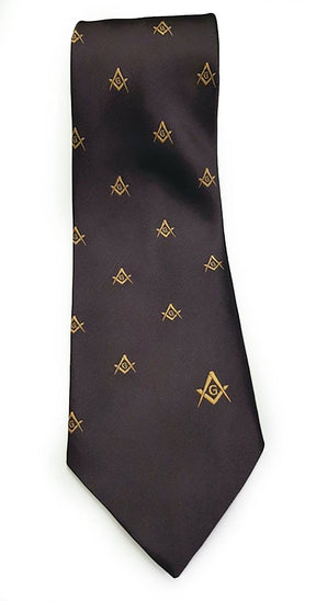 Master Mason Blue Lodge Necktie - Brown with Square & Compass G - Bricks Masons